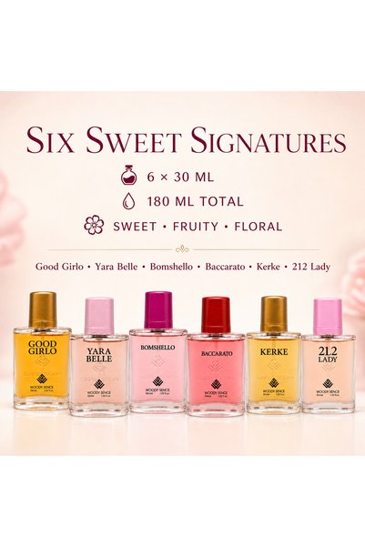 Woody Sence Sweet Obsession Women's Perfume Gift Set, 6 x 30 ml, Sweet Fruity and Floral Fragrance Collection