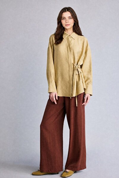 DeFacto Wide Leg Wrinkled Textured Fabric Brown Trousers E7978Ax26Sm