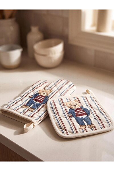 LC Waikiki Mixed Bear Teddy Embroidered Oven Mitt and Holder (W6)