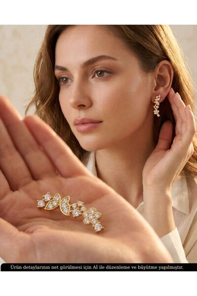 ZERİUM Women's Steel Earrings with Hook Model, Stone-Embellished Butterfly an...