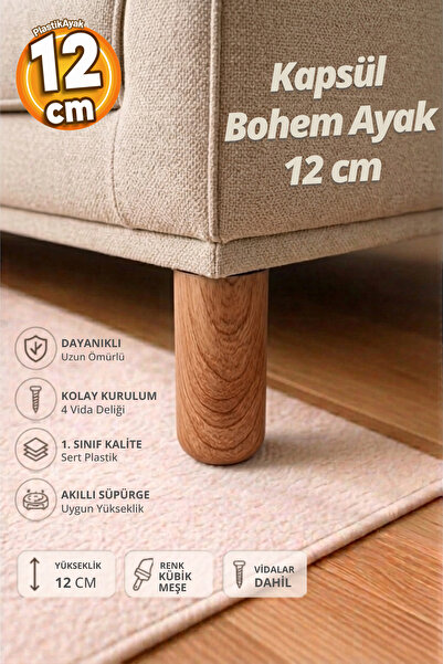 Kapsül Bohem (PREMİUM) Açık Ceviz 12 Cm Mobilya Kanepe Tv Ünitesi Koltuk Baza Ayağı Ayakları