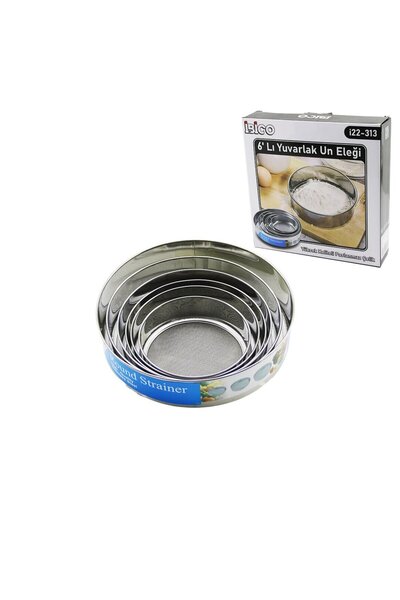 TuğraÇelik İBİCO İ22-313 Round Strainer Metal Un Elek Seti (6 Parça, 15-26.5cm)