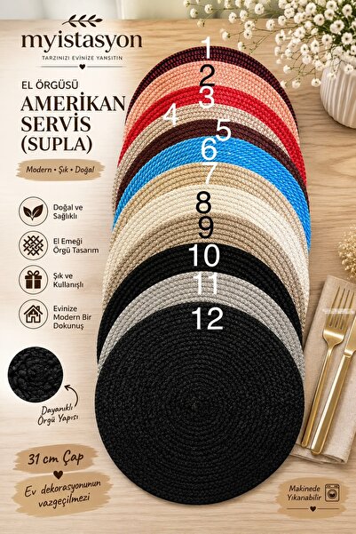 Wood Design Amerikan Servis Supla Sunum Çeyiz Takımı Örgü Tabak Altı Yanmaz 1...