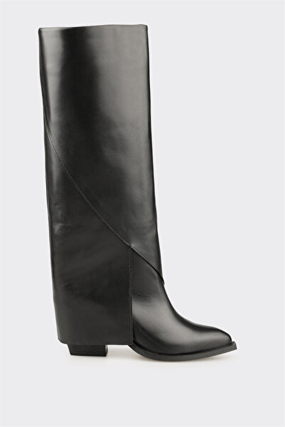 Elle Shoes Siyah Deri Kadın Western Çizme