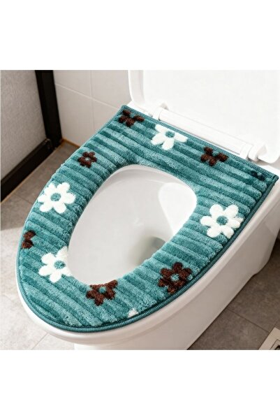 Kmt Style Flannel toilet seat cover with velcro 37x43 cm, flower printed patt...