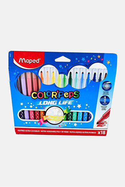 Maped Color Peps Long Life 18 Pieces Ultra Washable Felt Tip Pens Set, Multic...