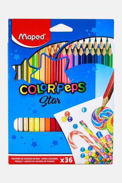 Maped Color Peps Star 36 Pieces Wood Color Pencils Set, Multicolor