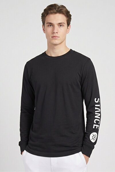 Stance Men Crew Neck Long Sleeve Brand Logo T-Shirt, Black