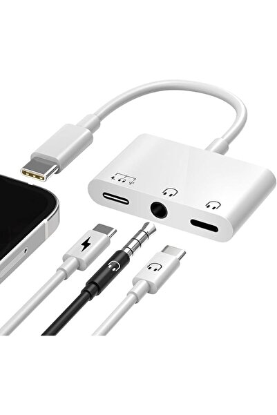 KASTWAVE محول USB-C إلى سماعة رأس 3.5 ملم وشاحن، محول 3 في 1 من النوع C مع شح...