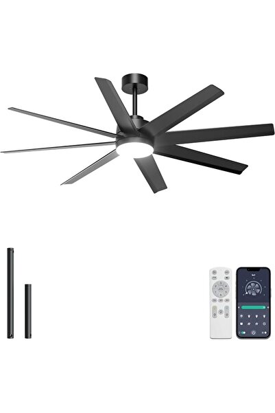 GENERAL Onyiu 60" Ceiling Fan with Lights - Modern White Ceiling Fan 8 Blades...