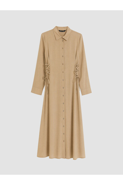 LC Waikiki Beige Modal Blend Shirt Dress with Tie Detail