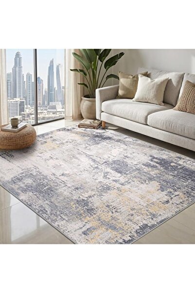 GENERAL Innovadai Rectangular Polyester Grey Blue Carpet Large Machine Made W...