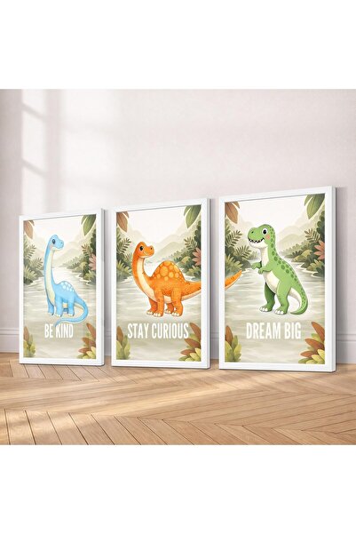 ALAYRA International ALAYRA Dino Safari Animal Preschool Wall Art 3-Piece Whi...