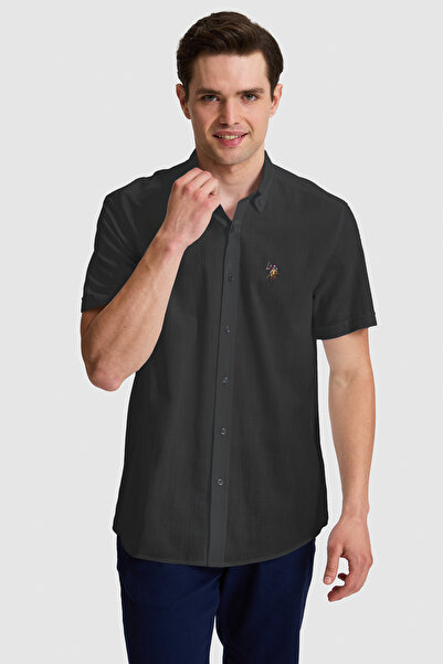 U.S. Polo Assn. Ανδρικό μαύρο κοντομάνικο πουκάμισο 50320240-VR046