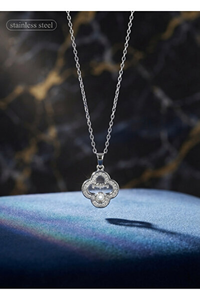 stainless steell 316L Steel Chain Silver Color Zircon Stone Clover Model Neck...