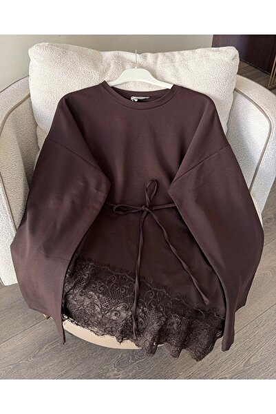 Genel Markalar Eteği Dantel Detaylı Sweatshirt