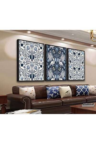 ALAYRA International Signtouch Navy Blue Morris Bird Flower Wall Art Set of 3...