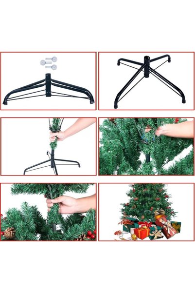 MACVI ®   Brad artificial de Crăciun de 1,8 m cu suport metalic, LED-uri multicolore și set de decorațiuni