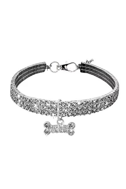 MACVI ® Small Dog Collar with Sparkling Crystals, Adjustable, Silver