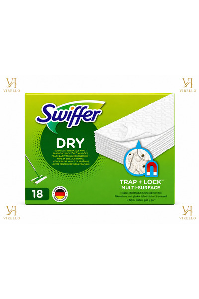 Swiffer Dry Trap + Lock – 18 Lavete Uscate pentru Mop, Captare Praf și Păr