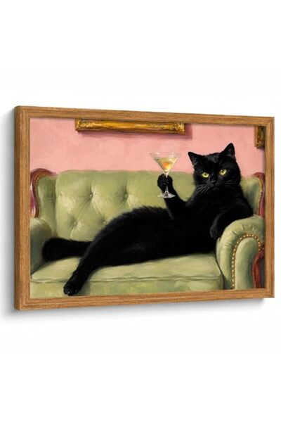 ALAYRA International Signtouch Moody Black Cat Cocktail Vintage Wall Art Blac...