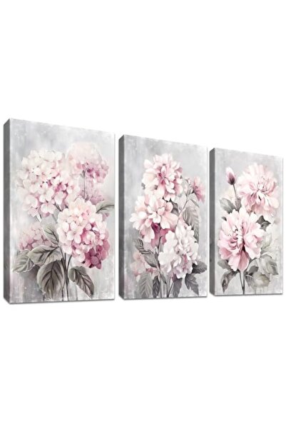 ALAYRA International Signtouch Pink Grey Floral Wrap Framed Canvas Wall Art S...