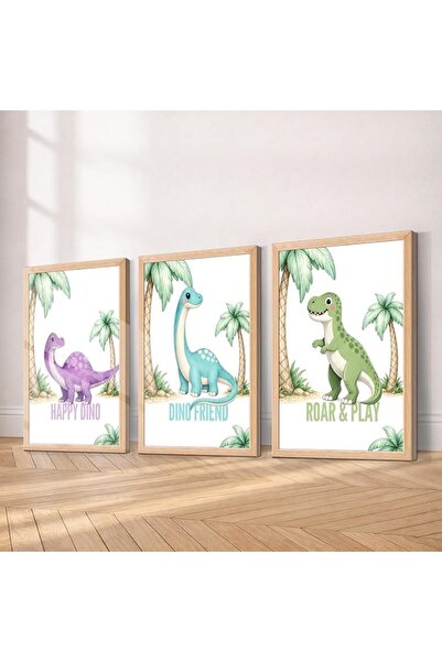 ALAYRA International Signtouch Dino Safari Preschool Wall Art 3-Piece Natural...