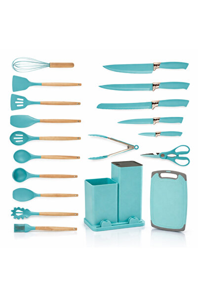 MACVI ® 19-Piece Silicone Kitchen Utensil Set with Holder, Turquoise