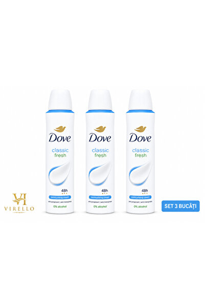 Dove Set 3 x Deodorant Spray Classic Fresh, 150 ml, Protecție 48h, Cremă Hidr...