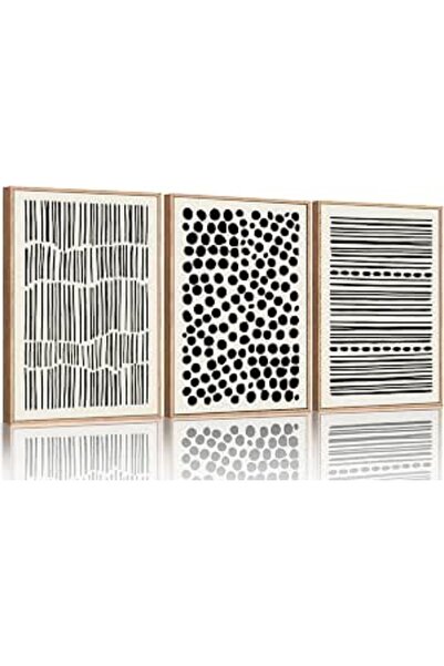 ALAYRA International Signtouch Black White Geometric Line Wall Art 3-Piece Wo...