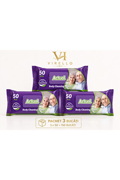 ACTUAL Set 3 Pachete Șervețele Umede pentru Igiena Corporală Sensitive, 50 bu...