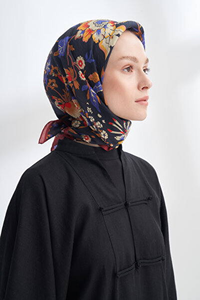 ARMANDA Eșarfă Garden Melody cu model, ediția Tencel - ALBASTRU MARIN