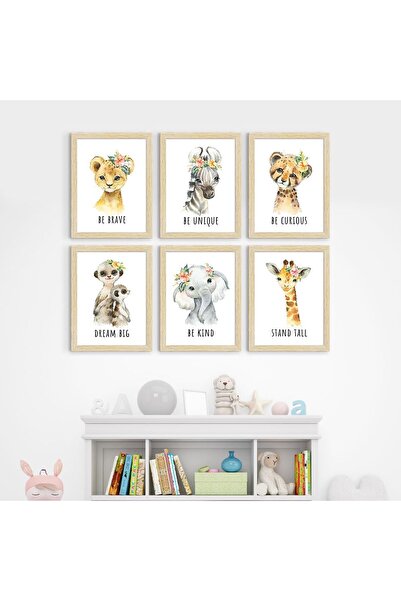 ALAYRA International Signtouch Animals Kids Safari Jungle Wood Wall Art 6-Pie...