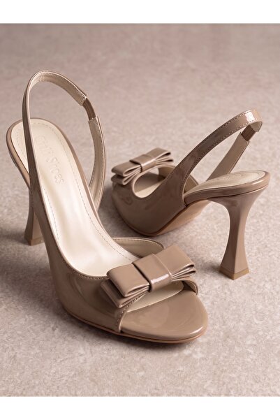 Güllü Shoes Mink Patent Leather Bow Buckle Detailed Heeled Sandals Open Back ...