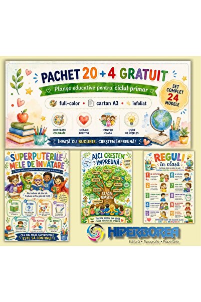 hiperborea Set 24 Planșe Educative pentru Primar – Pachet 20 + 4 GRATUIT, For...