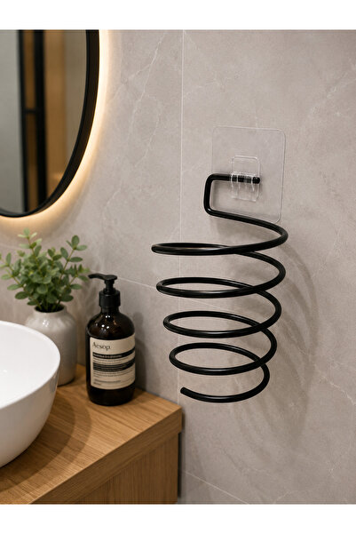 HSY STORE 2 Adet Saç Kurutma Makinesi Askısı Siyah Metal Fön Makinesi Tutucu Yapışkanlı Duvar Askı Aparatı