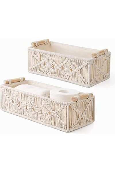 HOOKOR Boho Decorative Macrame Storage Basket for Organizing, Woven Decorativ...