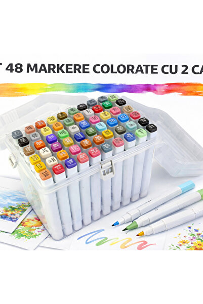 Virello Set de 48 de markere colorate cu 2 vârfuri, markere cu vârf dublu fin...