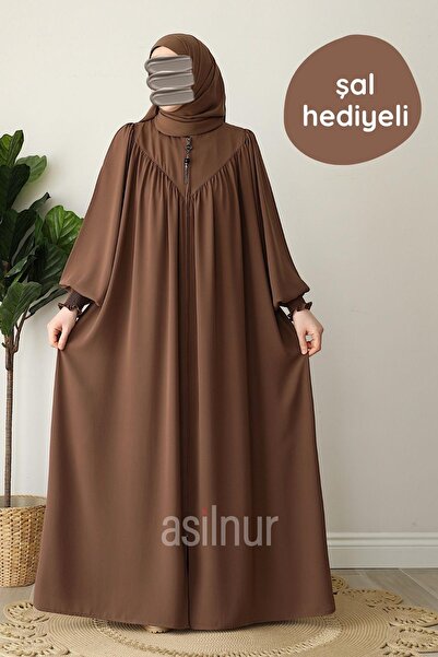 ASİLNUR Elif Ferace Şal Hediyeli Takım Camel