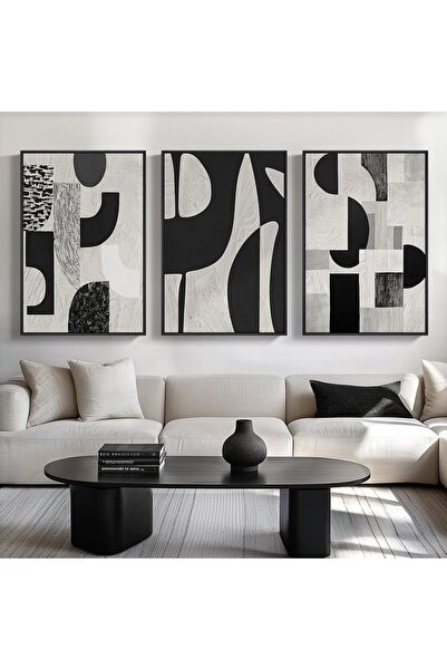 ALAYRA International Signtouch Black White Brushstroke Wall Art 3-Piece Woode...