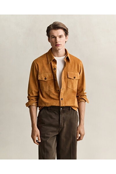 Gant Erkek Sarı Relaxed Fit Süet Gömlek