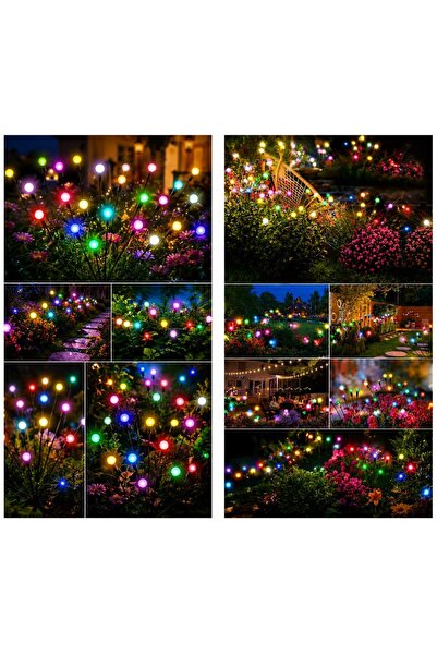 NEBİL HOME Solar Bahçe Lambası 8 LED Renkli Ateş Böceği Işık IP65 Su Geçirmez 75 cm