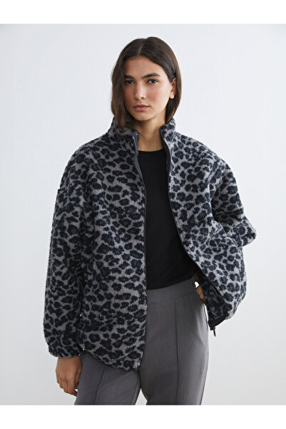 LC Waikiki Cardigan de pluș supradimensionat de damă cu imprimeu leopard