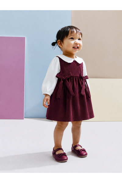 Tifina Kids Baby Girl Corduroy Textured Bow Detailed Comfortable Dress for Ho...