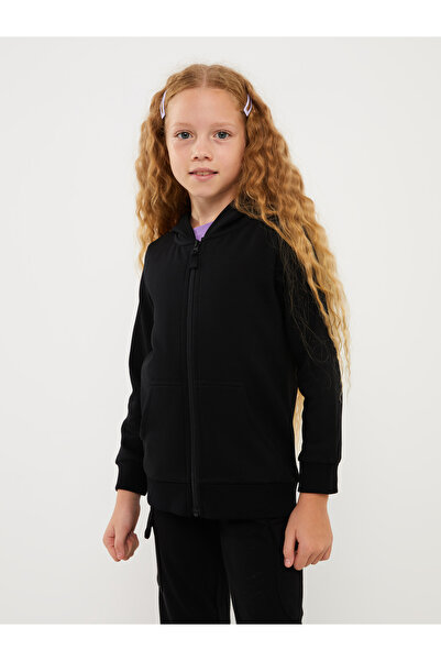 LC Waikiki Hooded Basic Long Sleeve Girls' Zippered Sweatshirt