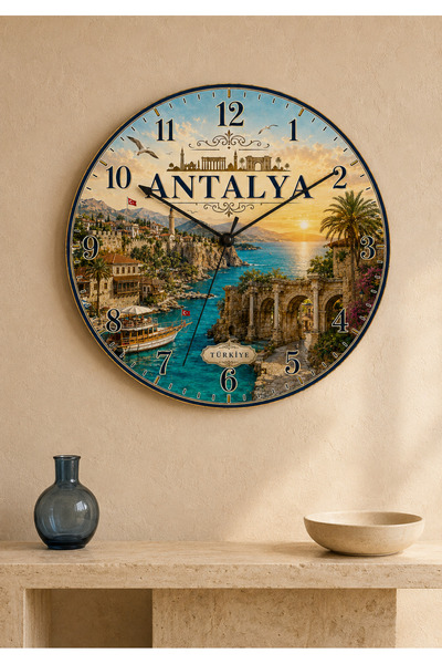 AA Shop Antalya Turcia Peisaje urbane Ceas de perete din lemn imprimat decora...