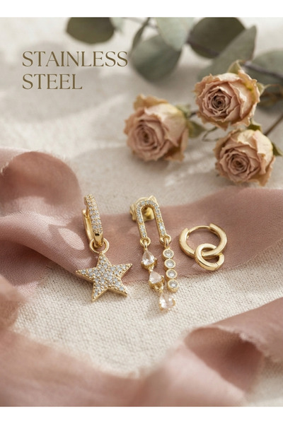 stainless steell Brass Gold Color Zircon Stone Star Vintage Model Ysx Tiro Ea...