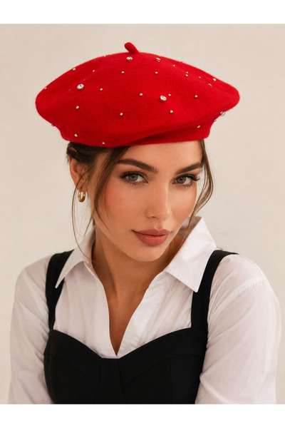 Luminos Butik Red Stone Detailed Painter's Beret Bere1102