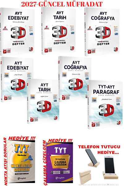 3D Yayınları 2027 Güncel AYT Sözel Video Destekli Konu+Soru Seti+3'lü HEDİYE!!!