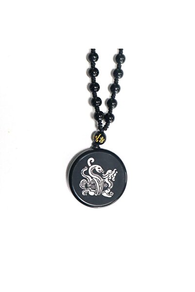 Generic Brand Obsidian Feng Shui Necklace with Xuanwu Symbol,
